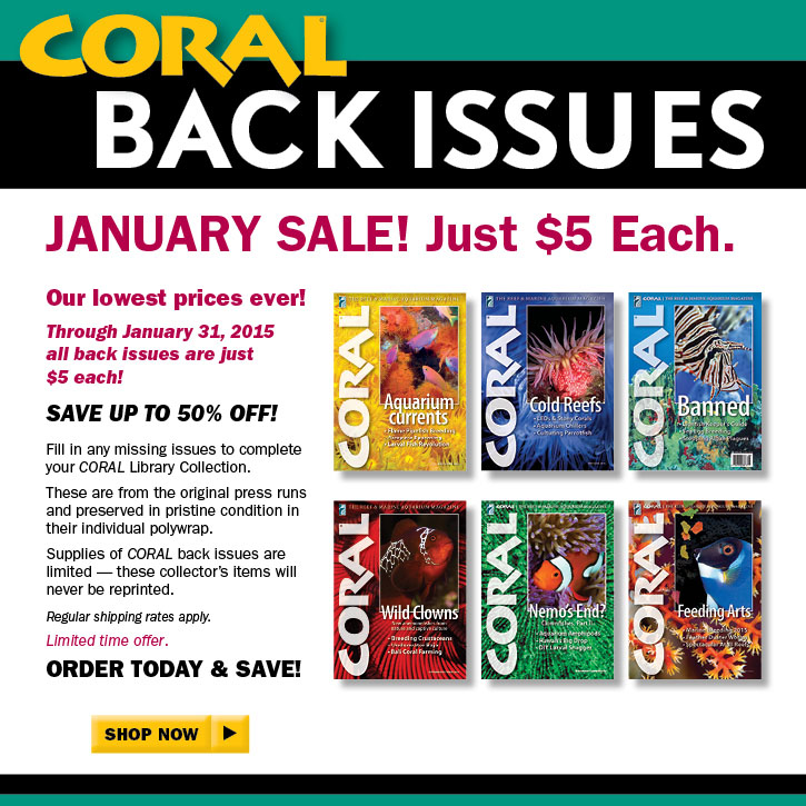 CORAL Magazine Back Issue Sale 2015 - Just $5 each through January 31st, 2015. SHOP NOW!