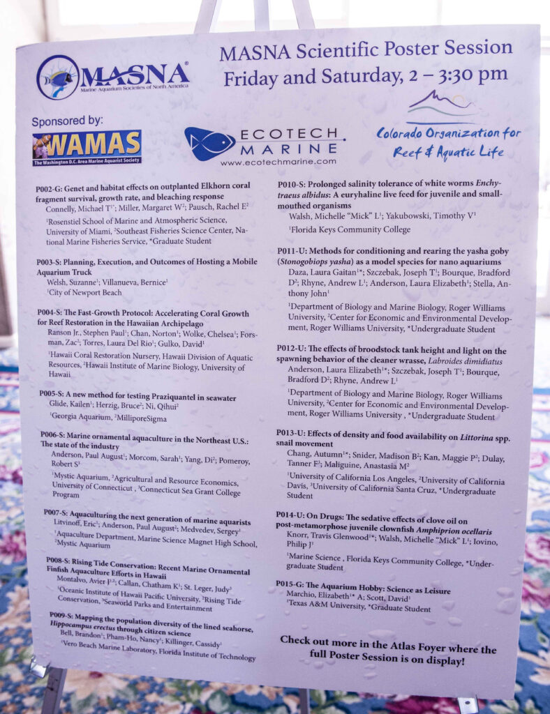 An example of poster sessions from past MACNAs; 2016's session list shown hear. Scientific posters present information in a standardized format and allow visitors to interact with the researchers responsible for the work.