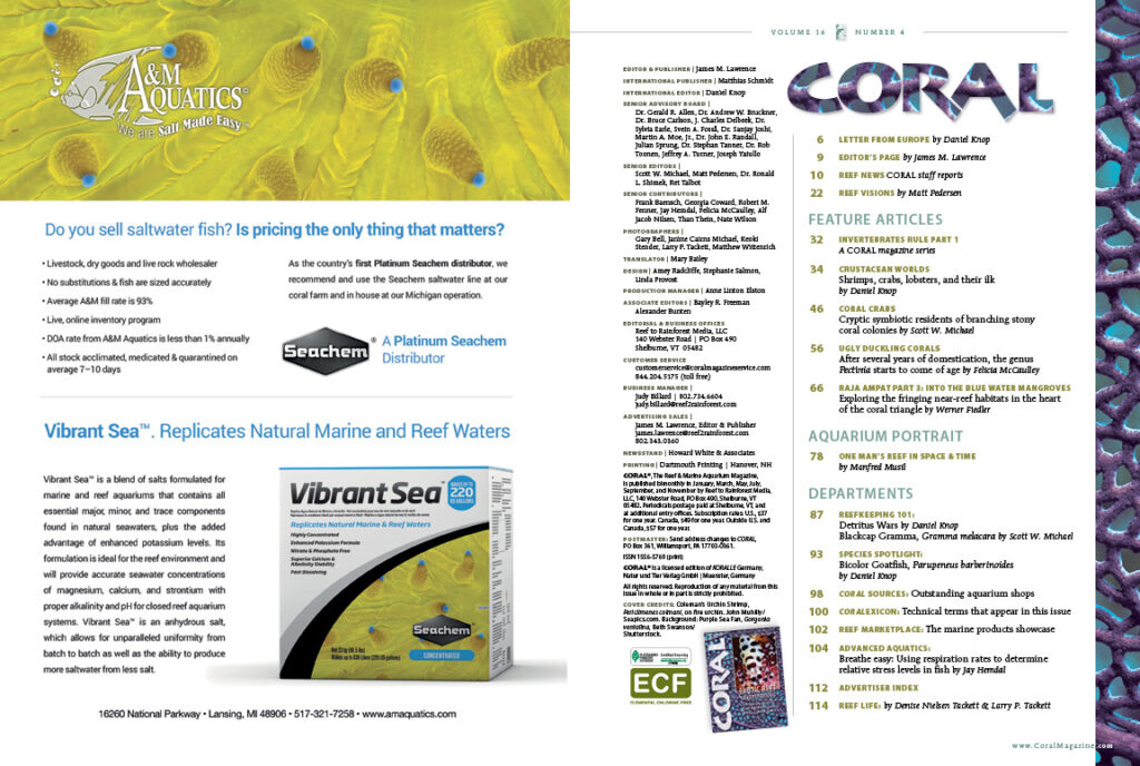 The Table of Contents for the July/August 2019 issue of CORAL Magazine. You can view this TOC online.