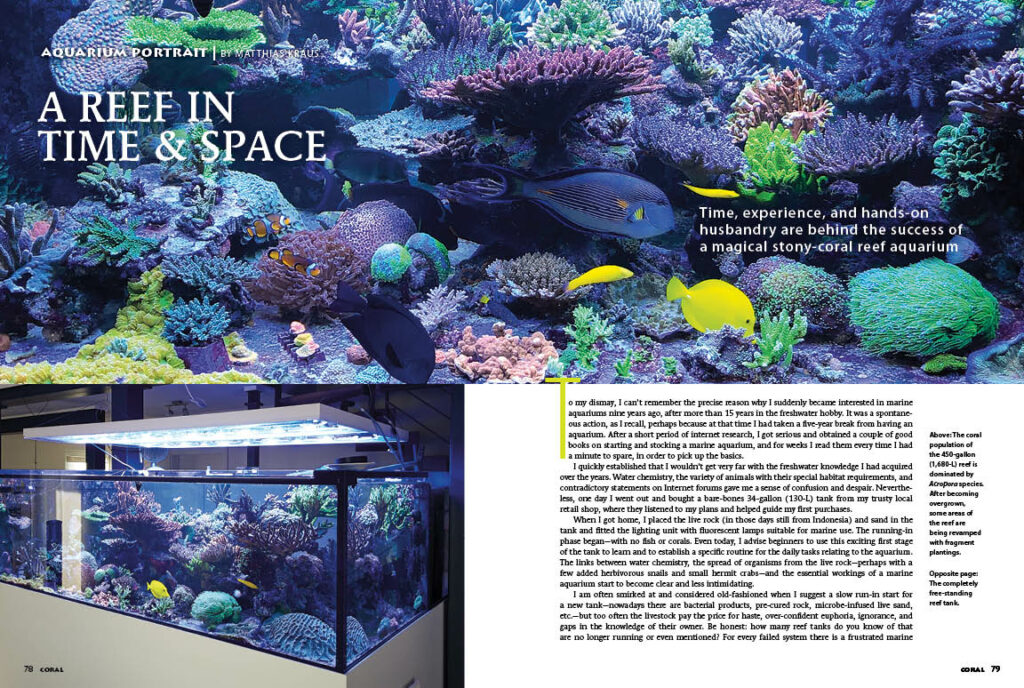 Experience the 450 gallon room divider reef of Matthias Kraus in this issue's AQUARIUM PORTRAIT.