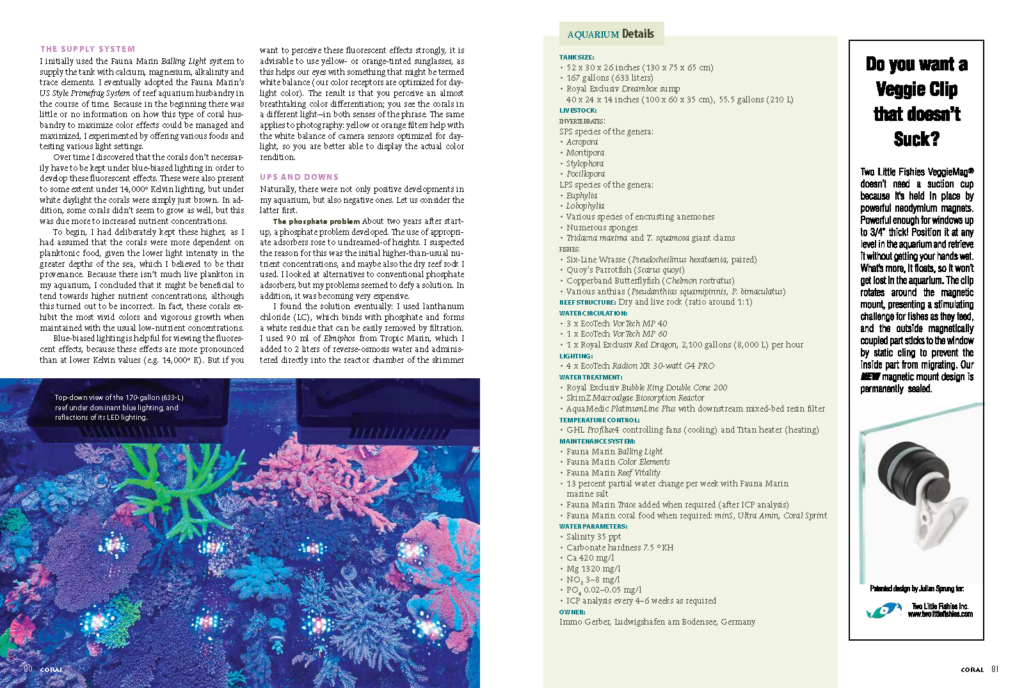 Immo Gerber's Aquarium Portrait article in the current issue of CORAL.