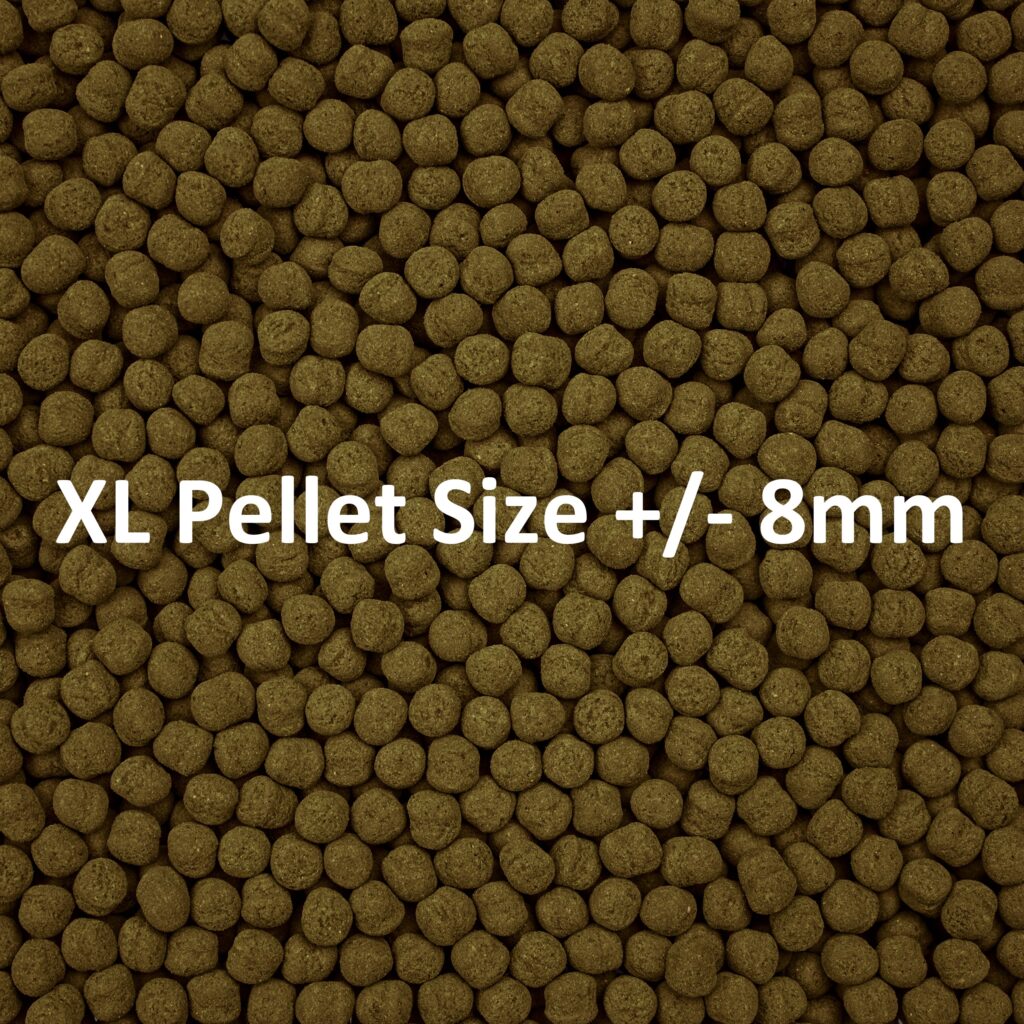 Extra Large Formula Two Pellets are roughly 8 mm, or 1/4", in diameter.