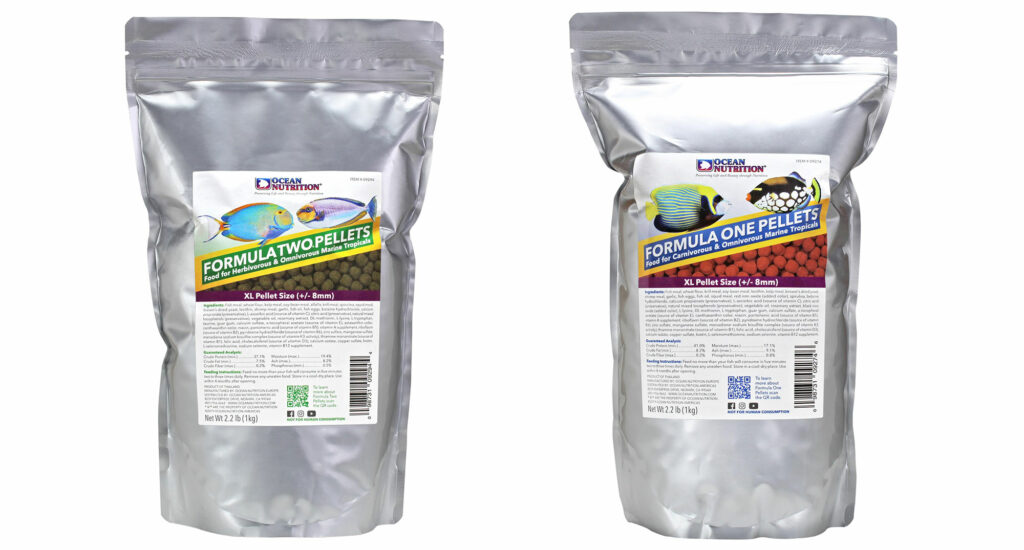 New Formula One and Formula Two Extra Large (XL) Pellets are available for fishes 12" (25 cm) and larger.