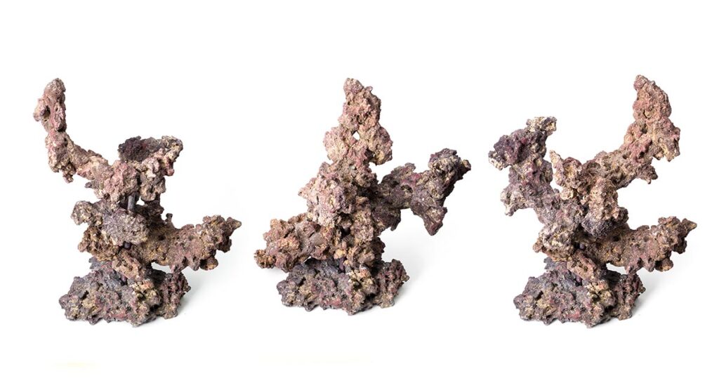 Three sample configurations, all made from the same 4 rocks, demonstrating the versatility of the LifeRock Reef Tree kit.