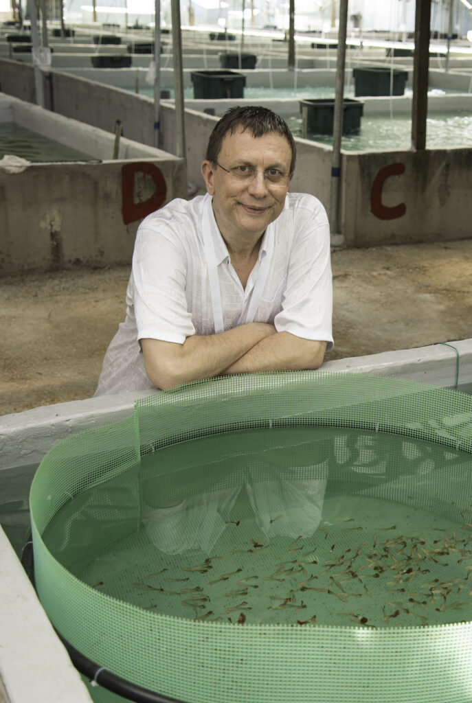 A key element for being able to defend and promote this trade and hobby is understanding it. Svein has traveled extensively worldwide to visit fish collectors, farms, and traders for well over 40 years. He is seen here at a state-of-the art guppy farm in Singapore.