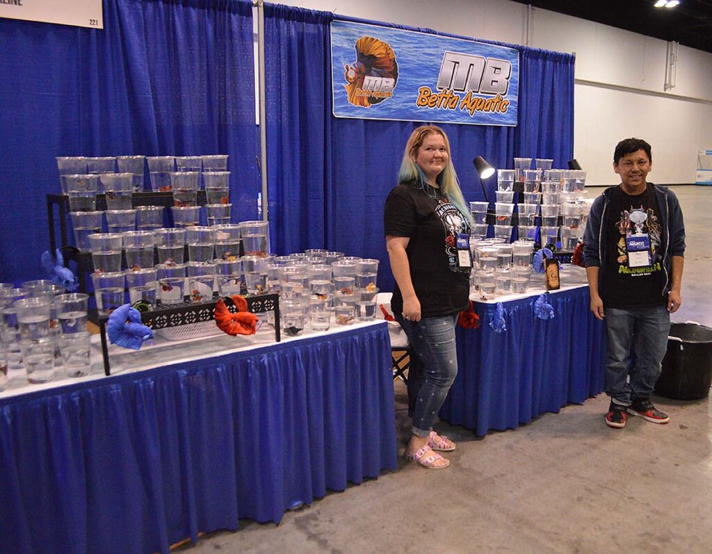 Chara Billhimer and Ben Moua from Colorado-based MB Betta Aquatic, which was a highlight of the show for many who attended. More than one prominent reef aquarist may have flown home with a choice betta in their carryon.