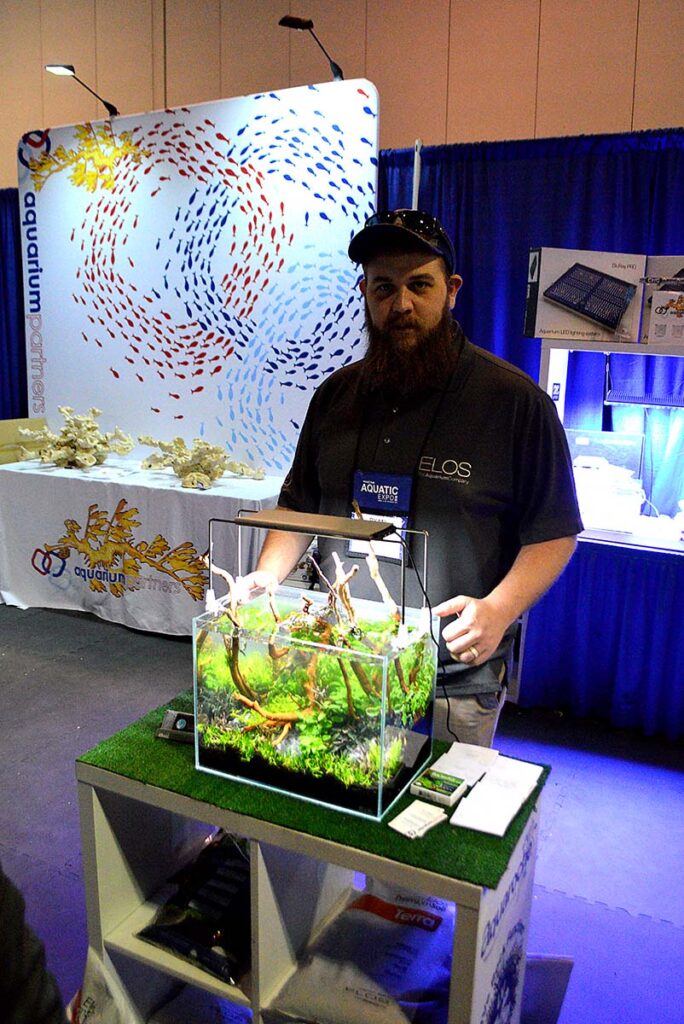 Ryan @ Elos was non-stop busy, talking about the impressive tanks and aquascapes on display during the Expo.