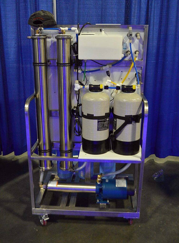 The backside of SpectraPure's RO system used to generate thousands of gallons of water for the Aquatic Expo's vendors.