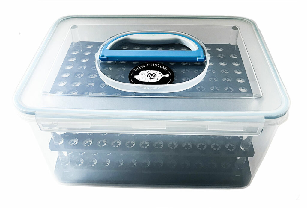 The Frag Pack-N-Go Transport Kit from PNW Custom in Portland, Oregon, is a new solution for transporting frags whether you're visiting a store, swap, or show. The Kit holds up to 366 Frag Plugs in three stackable racks. Outer dimensions are 14 x 10 x 7 inches.